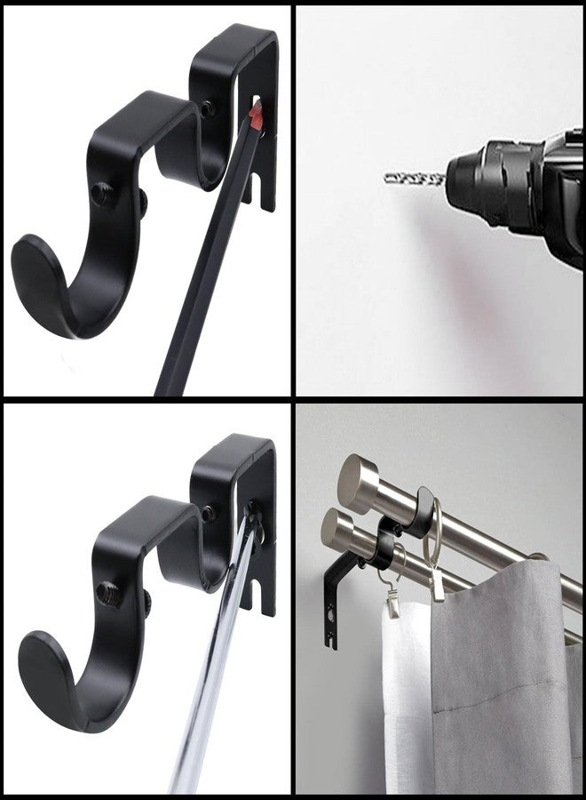 Shonmogar Double Curtain Rod Bracket 6 Pack Metal Curtain Rod Holders for Wall Sturdy Curtain Bracket for 1 Inch Curtain Rod Black Wall Mounted Curtain Rod Hooks for Bedroom Living Room Patio - Image 5